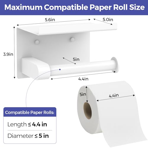 Bntuk Toilet Paper Holder with Shelf, Self-Adhesive or Screw Wall Mount Toilet Paper Holder with Wipes Storage, Rustproof Stainless Steel Tissue Roll Holder for Bathroom Washroom (White) - color: White