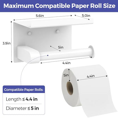 Bntuk Toilet Paper Holder with Shelf, Self-Adhesive or Screw Wall Mount Toilet Paper Holder with Wipes Storage, Rustproof Stainless Steel Tissue Roll Holder for Bathroom Washroom (White) - color: White