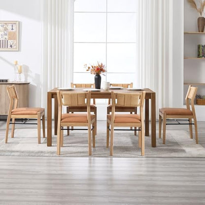 BESTANO Modern Armless Dining Chairs with Rope Woven Back Set of 6, Brown PU Leather Upholstered Kitchen & Dining Room Chairs, Mid-Century Classic Farmhouse Wooden Side Chair - color: Brown, size: 6 Chairs