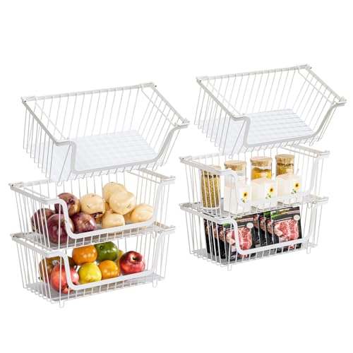 GAOKASE 6 Pcs Stackable Wire Baskets for Pantry Organizers and Storage,Vegetable Fruit Basket for Countertop,Kitchen Storage Metal Baskets,Produce Potato Onion Storage Bin,White - color: 6-White