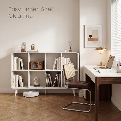 EXPERLAM White 8 Cube Storage Organizer with Legs and Rounded Edges, Mid Century Cube Bookshelf, Low Horizontal Cube Shelf Bookcase for Living Room, Bedroom, Entryway - size: with legs