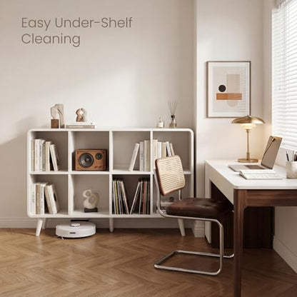 EXPERLAM White 8 Cube Storage Organizer with Legs and Rounded Edges, Mid Century Cube Bookshelf, Low Horizontal Cube Shelf Bookcase for Living Room, Bedroom, Entryway - size: with legs