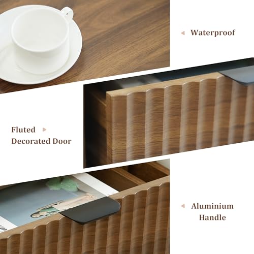 Nasonet Fluted Console Table, Wooden Sofa Table with Storage and Drawers, Farmhouse Behind Couch Table Entryway Table for Entrance, Hallway, Living Room, Brown - color: Brown, style: Modern