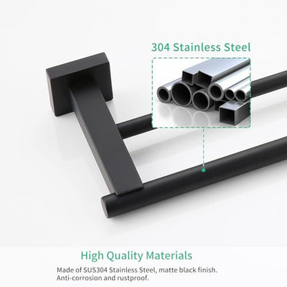 Miyili 23.6-Inch Matte Black Double Towel Bar - SUS 304 Stainless Steel Bathroom Towel Holder Rack - color: Matte Black, size: 24-Inch