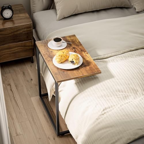 Pipishell C Shaped End Table 27 inches High, Side Table for Couch Slide Under, C Table Sofa Side End Table for Living Room - color: Brown