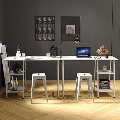 SHW 43-Inch Home Office Trestle Computer Desk with Open Storage Shelves, White - color: White