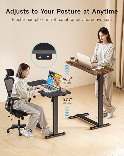 BIZUM Small Electric Standing Desk Bedside Table with Hidden Wheels 31.5 x 15.8 Inch Adjustable Computer Laptop Office Desk, Walnut - color: Walnut