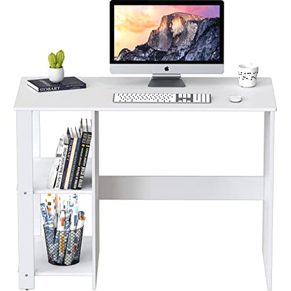 SHW 38-Inch Home Office Computer Desk with Shelves, White - color: White