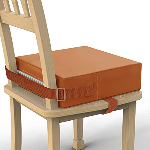 Toddler Booster Seat for Dining Table, PU Washable Double Safe Straps Non-Slip Bottom Booster Seat Dining Toddler, Portable Travel Increasing Cushion (Brown) - color: Brown