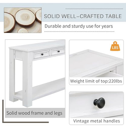 LKTART 63" Console Table for Entryway,Solid Wood Sofa Table with 4 Drawers | 2-Tier Solid Pine Wood Sofa Table,63" Entryway Table with Drawers ,Farmhouse Console Table for Hallway,Foyer,Antique White - color: Antique White