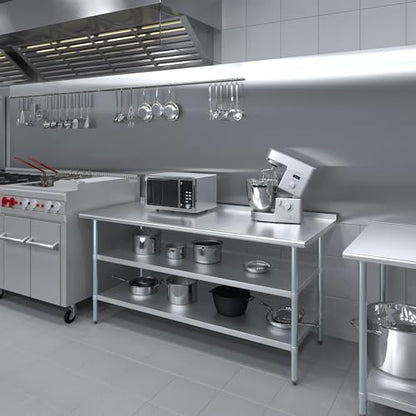 AmGood Stainless Steel Work Table with 1.5" Backsplash and 2 Shelves | Metal Kitchen Food Prep Table | NSF (72" Long x 30" Deep) - size: 72" Long x 30" Deep