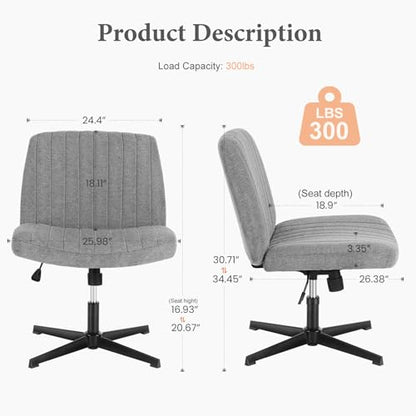 OLIXIS Criss Cross Chairs, Vanity Chair, Home Office Desk | Armless Wide Seat, Height Adjustable, Comfy Fabric, Bedroom, Study, Computer Task, Grey No Wheel - color: Grey No Wheel
