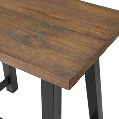 Adam 32 in. Solid Pine Wood Desk, Rustic Industrial Style, Distressed Black Sawhorse Legs, Compact Office Desk, Natural Wood Characteristics, 32 in. W x 21 in. D x 30 in. H, Ideal for Home Office - size: 32"W