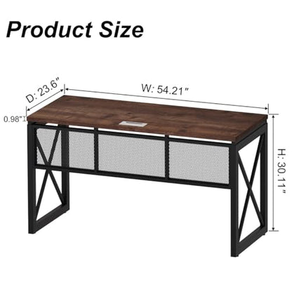 BON AUGURE Farmhouse Computer Desk, Modern Industrial Home Office Desks, Wood Metal Study Writing Table, Sturdy Gaming Desk (Rustic Oak, 54 Inch) - color: Rustic Oak, size: 54"W