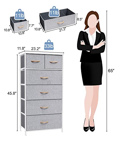 Crestlive Products Vertical Dresser Storage Tower - Sturdy Steel Frame, Wood Top, Easy Pull Fabric Bins, Wood Handles - Organizer Unit for Bedroom, Hallway, Entryway, Closets - 6 Drawers (Light Grey) - color: Light Gray, style: 6 Drawers