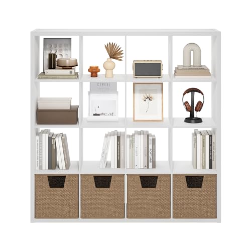 Furinno Cubicle 16-Cube Book Shelf, Extra Thick Frame Bookshelf, White | 14.6" x 58" x 58", Reversible Bookcase with Open Back, for Living Room, Bedroom, Home Office - color: White, size: 16-Cube