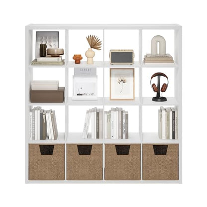Furinno Cubicle 16-Cube Book Shelf, Extra Thick Frame Bookshelf, White | 14.6" x 58" x 58", Reversible Bookcase with Open Back, for Living Room, Bedroom, Home Office - color: White, size: 16-Cube