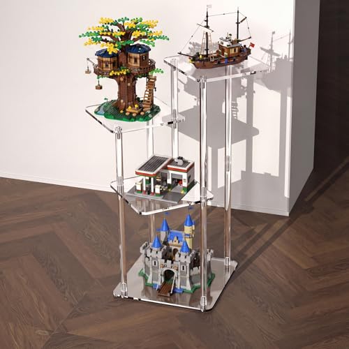 NiHome 4-Tier Clear Acrylic Side Table for Modern Homes, 27" High Easy Assembly Display Stand for LEGO Collection Sets,Figurine Display Shelf Riser for Plant Indoor,Collectibles & Room Decor