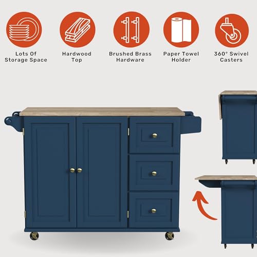 Homestyles Mobile Kitchen Island Cart with Wood Top and Dropleaf Breakfast Bar, Blue - color: Blue