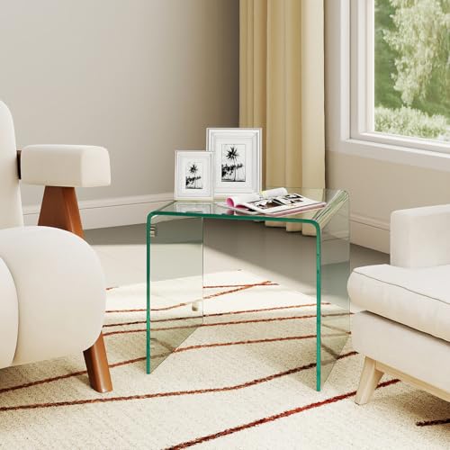 Tangkula Tempered Glass Side Table, Modern C-Shaped Bedside Table Nightstand with Storage Shelf, 4 Lockable Universal Wheels, Rolling Sofa End Table for Living Room Bedroom Office (1, Transparent) - color: Transparent