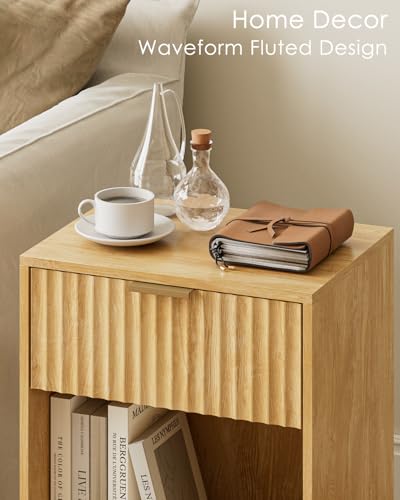Masupu Fluted Nightstand,Modern Night Stand Wood Bedside Table with Storage Drawer Side End Table for Bedroom,Office,Oak - color: Flutted-oak