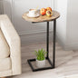 C Shaped End Table,Oval Couch Sofa Side Table for Bed Slide Under Couch, Wood Small Round Snack Table with Metal Frame, TV Tray Table for Small Space, Living Room,Easy Assembly(Brown) - color: Oak Brown+black