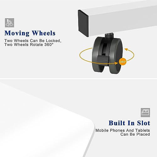 Side Table, 23.6in Adjustable Laptop Stand Portable Cart Tray Bedside Computer Table, Sofa Side Bed Table with Wheels, White - color: White, size: 23.6 inches