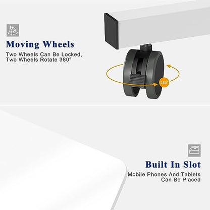 Side Table, 23.6in Adjustable Laptop Stand Portable Cart Tray Bedside Computer Table, Sofa Side Bed Table with Wheels, White - color: White, size: 23.6 inches