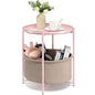 danpinera Pink Round Side Table with Fabric Storage Basket,Small Sofa Table | Metal Modern Nightstand for Small Space, Bedroom, Nursery, Accent Metal Table with Removable Serving Tray, 20.47 in Tall - color: Light Pink