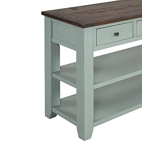 LKTART Real Wood Console Table with Storage Drawers,Sofa Table for Entryway | 48.8 Inch Solid Wood Farmhouse Entryway Table;Sofa Table,Rustic Entry Table for Hallway Living Room;Green;Easy Assembly - color: Green