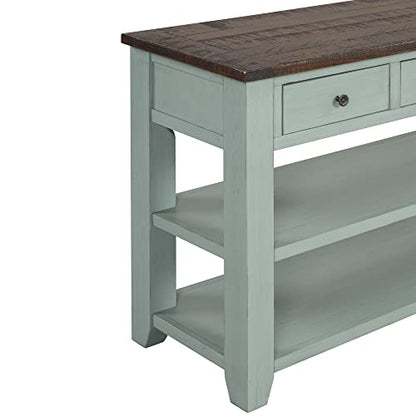 LKTART Real Wood Console Table with Storage Drawers,Sofa Table for Entryway | 48.8 Inch Solid Wood Farmhouse Entryway Table;Sofa Table,Rustic Entry Table for Hallway Living Room;Green;Easy Assembly - color: Green