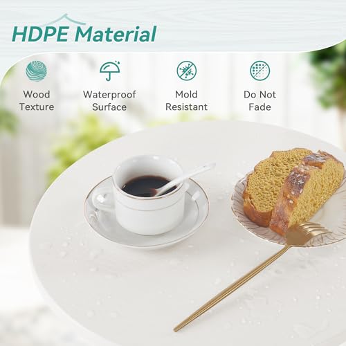 HDPE White Round Outdoor Table, Weather-Resistant, 15.8x15.8x16.7 inches, 150lbs Load Capacity, Modern Design, End Table for Patio, Porch, Deck, Living Room, Bedroom, Plant Stand | Outdoor Round Accent Table For Patio,Porch,Garden,Companion to your Chairs