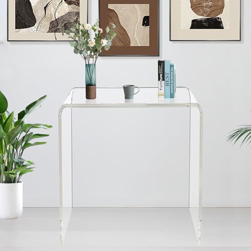 U-Shape Acrylic Side Table,21" L x 12" W x 21" H x 3/5" Thick Clear End Table,Transparent Nightstand and Stool with Waterfall Edges,Modern Lucite Side Table for Living Room - size: 21" D x 12" W x 21" H U-Shape