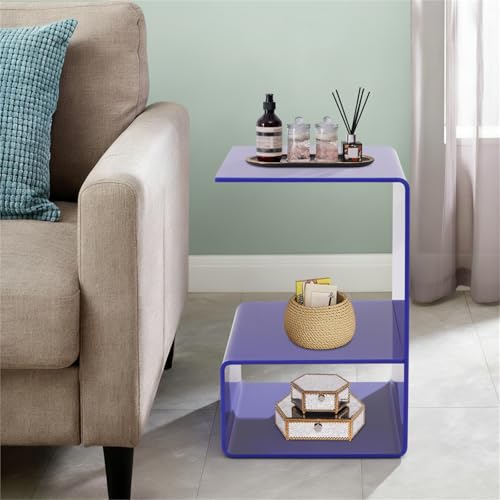 Acrylic End Table, 21.6" H C-Shaped End Table, Side Table for Living Room, Bedside Table for Bedroom, Acrylic Clear C Side Table (Blue) - color: Blue