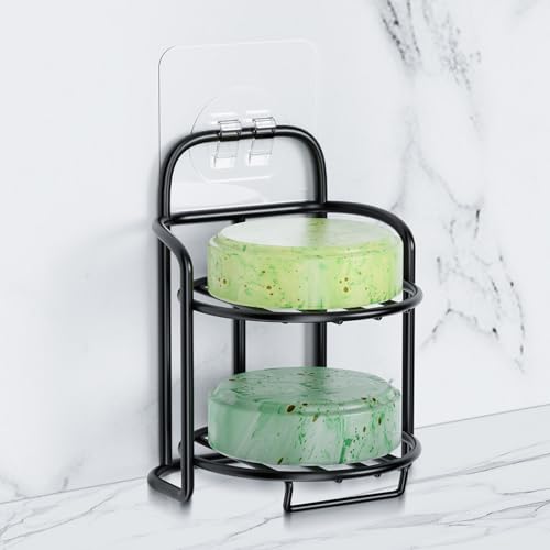 2-Tier Shower Soap Shampoo Bar Holder, Self Adhesive & Freestanding Draining Soap Dish Caddy for Bathroom Wall Accesories Decor Black - color: Black, size: 2-Tier