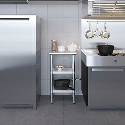 Stainless Steel Work Table with 2 Shelves | Metal Utility Table | Commercial & Residential NSF Utility (Stainless Steel Table with 2 Shelves, 18" Long x 18" Deep) - size: 18" Long x 18" Deep