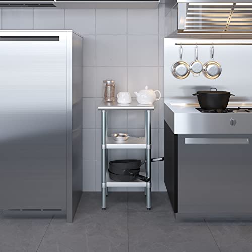Stainless Steel Work Table with 2 Shelves | Metal Utility Table | Commercial & Residential NSF Utility (Stainless Steel Table with 2 Shelves, 18" Long x 18" Deep) - size: 18" Long x 18" Deep