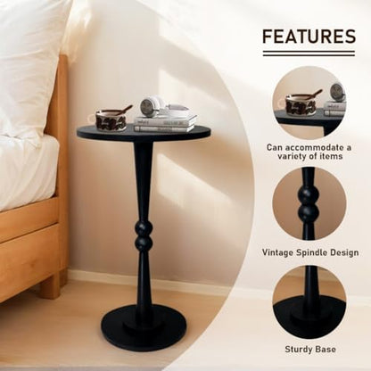 Small Side Table, Drink Table for Small Spaces, Modern Accent Table Martini Table with Solid Wood Leg, Round End Tables Living Room for Bedroom and Office (Black) - color: Black