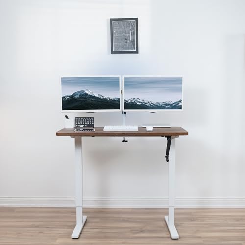 VIVO Compact Hand Crank Stand Up Desk Frame, White, DESK-M051MW | For 37 to 77 inch Table Tops, Height Adjustable, Ergonomic Standing Desk Legs, Foldable Handle - color: White