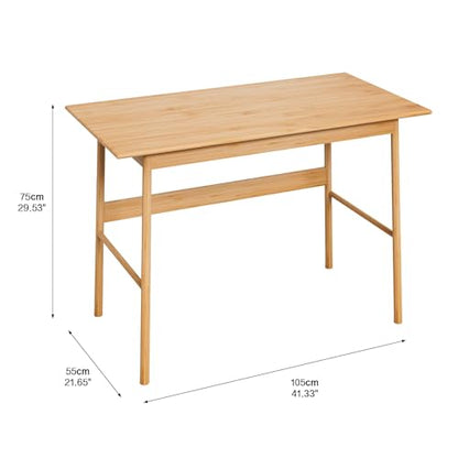 41.33 Inch Modern Home Office Table Desk with Added Crossbars, Nature Bamboo Study Table for Home Office & Bedroom, Simple IKEA Work Desk Office Writing Easy Assembly