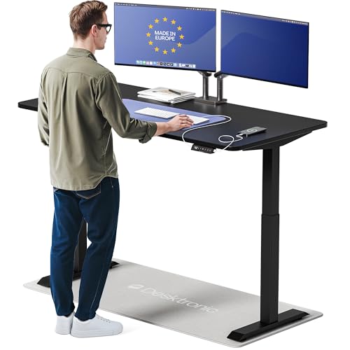 Desktronic HomeOne Standing Desk 60x30 — Ergonomic Sit Stand Home Office Desk, Made in Europe, Electric Dual Motor Height Adjustable, USB & USB-C Charging, Wobble-Free, Touchscreen, 3 Memory Presets - color: Black, size: 60 x 30 in