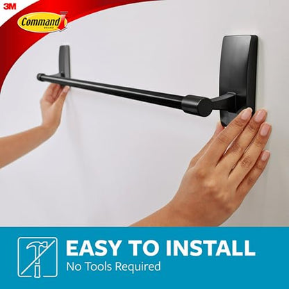 Command Bath Matte Black Towel Bar with Water Resistant Command Strips, Bathroom Organizer, 24 in Bar Length Holds up to 10 lbs - color: Black