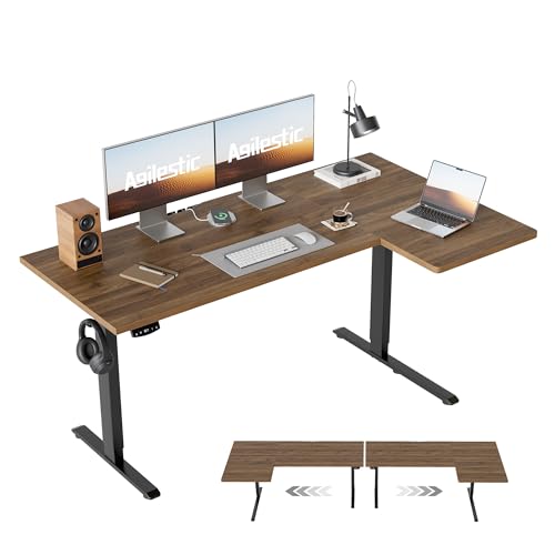 Agilestic 55 Inch Reversible L Shaped Standing Desk, Electric Height Adjustable Desk with Memory Preset, Sit Stand Up Computer Workstation for Home Office, Splice Board, Dark Walnut - color: Dark Walnut, size: 55 x 28 Inch
