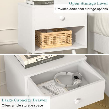 VECELO Nightstands Set of 2, Mid Century Modern End Bedside Table, Night Stand with Storage Drawer and 2 Tiers Open Shelf for Small Place, Bedroom, Living Room, Easy Assembly, Pure White - color: Pure White