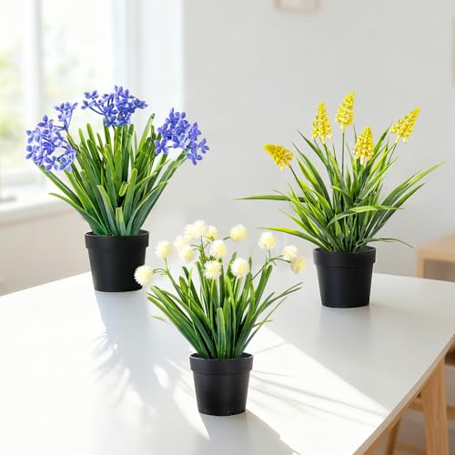 3 Pack Fake Small Plant Artificial Potted Flowers for Home Decor Fake Flower Plant Greenery Mini Faux Plant for Indoor Bedroom Living Room Office Shelf Bathroom Farmhouse Decor (Type 7) - color: Type 7