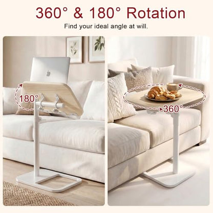 GOYLSER TV Tray Table for Couch, Height Adjustable/360° Swivel/180° Flip-Over Panel Design C-Shaped End Table, Sofa End Side Table with Phone & Tablet Slot for Eating, Laptop, Couch (Natural) - color: Natural, style: Tilt C Table