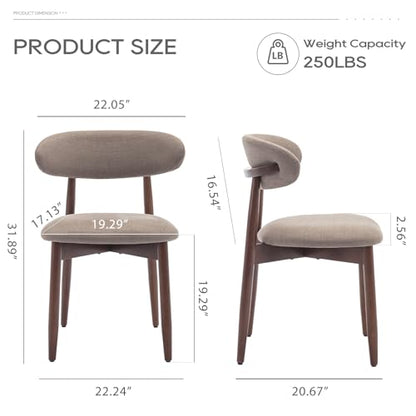 COLAMY Wooden Dining Chairs Set of 2, Modern Fabric Upholstered Dining Room Chair, Farmhouse Kitchen Chair with Foot Pegs, Camel - color: Camel, size: Set of 2