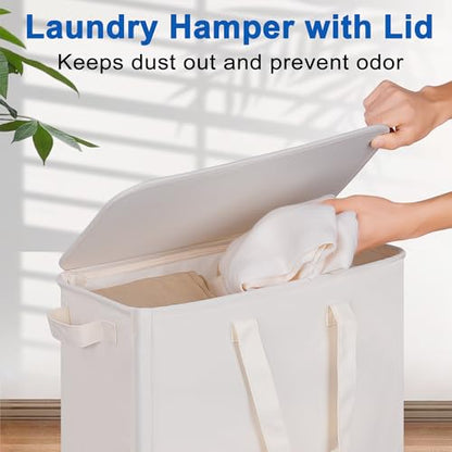 Vincona Slim Laundry Hamper with Lid and Wheels, Small Rolling Laundry Basket with Handle for Small Spaces, Tall Dirty Clothes Hampers for Dorm, Bathroom and Bedroom, 75L, Beige - size: 75L
