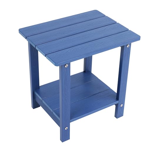 Small Leisure Line Side Table, 2-Tier Adirondack Side Table Outdoor with Open Shelf, 16 in Wooden Deck Table for Patio Porch Pool, 200 Lbs Capacity, Easy Assembly (Dark Blue) - color: Dark Blue