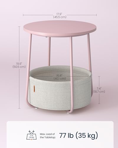 SONGMICS HOME Small Side Tables, Round End Tables, 2 Tier Nightstands with Basket, U Shaped Steel Legs, Easy Assembly, for Living Room, Bedroom, Set of 2, Pink and White - color: Pink + White, size: 2 pack